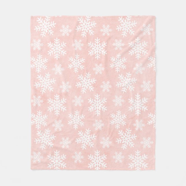 Pink Snowflake Holiday Christmas Girl Feminine     Fleece Blanket (Front)