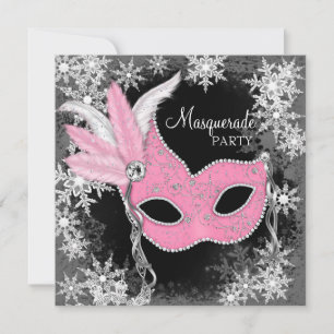 Pink Snowflake Masquerade Party Invitation