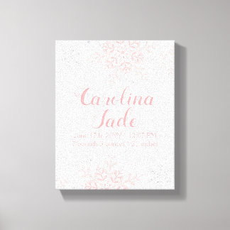 Pink Snowflake Nursery Baby Statistics Wall Art