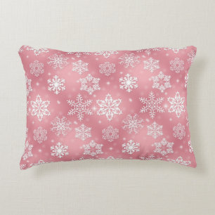 Pink Snowflake pattern accent pillow
