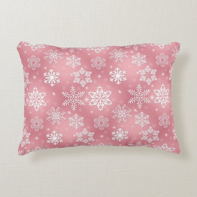 Pink Snowflake pattern accent pillow (Front)