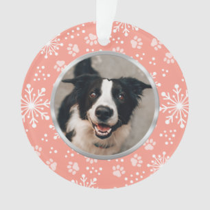 Pink Snowflake Paw Pattern Pet Photo Ornament