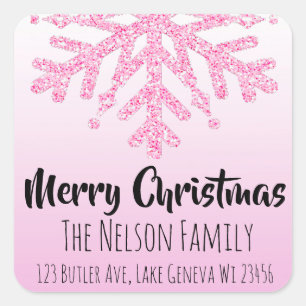 Pink Snowflake Personalized Christmas Square Sticker