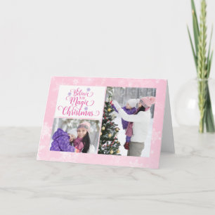 Pink Snowflake Photo Christmas Card