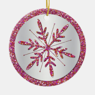 Pink Snowflake Photo Quinceañera Keepsake Ornament