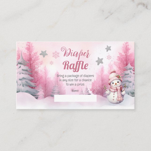 Pink Snowflake Snow Girl Baby Shower Diaper Raffle Enclosure Card (Front)