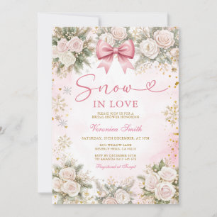 Pink Snowflake Snow in Love Winter Bridal Shower Invitation
