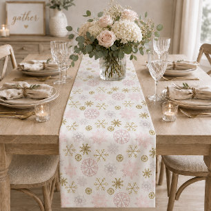 Pink Snowflake Winter Baby Shower Table Runner