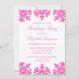 Pink Snowflake Winter Birthday Party Invitation