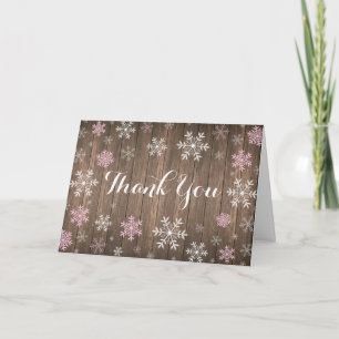Pink Snowflake Winter Rustic Folded Thank You Card