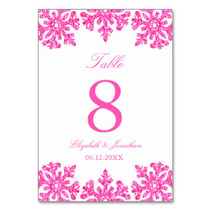 Pink Snowflake Winter Wedding Table Number