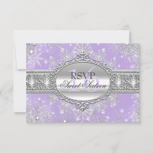 Pink Snowflake Winter Wonderland Sweet 16 RSVP (Front)
