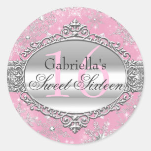 Pink Snowflake Winter Wonderland Sweet 16 Sticker