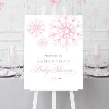 Pink Snowflakes Baby Shower Welcome Sign