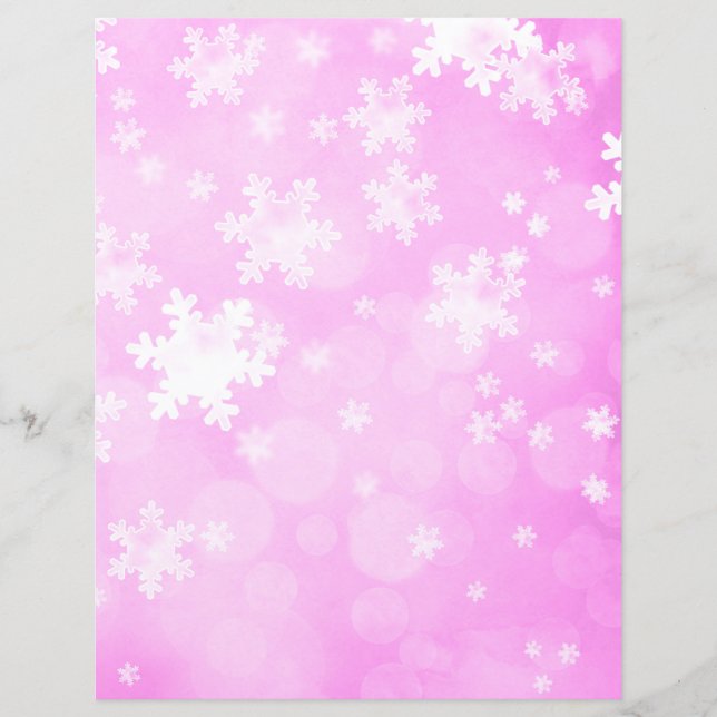 Pink Snowflakes & Bokeh Scrapbook Paper (Front)