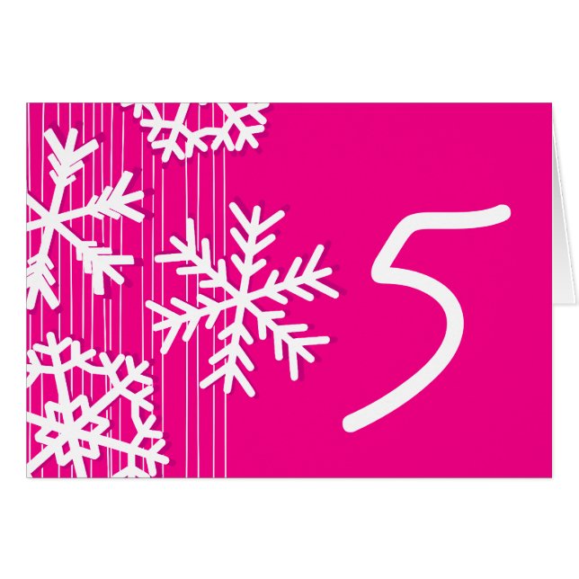 Pink Snowflakes Christmas Table Numéro Carte (Devant horizontal)