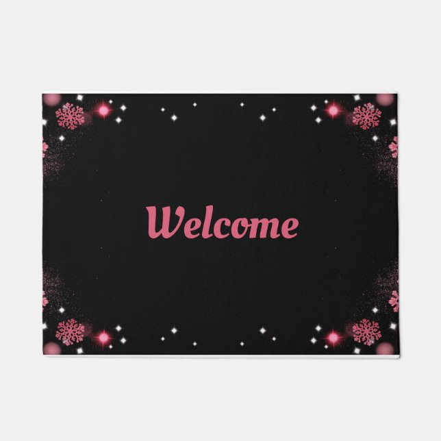 Pink Snowflakes Design Welcome Personalize Doormat (Front)