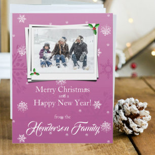 Pink Snowflakes Flat Holiday Photo Card