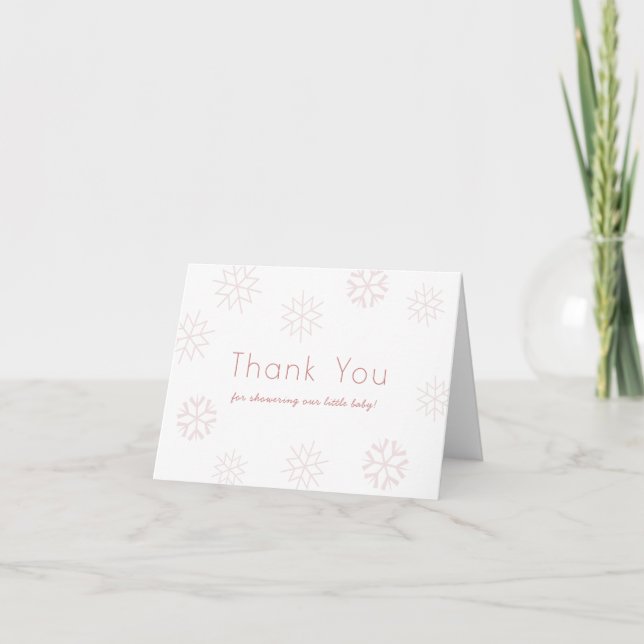 Pink Snowflakes Girl Baby Shower Thank You Card (Front)