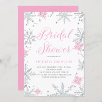 Pink Snowflakes Glitter Winter Bridal Shower