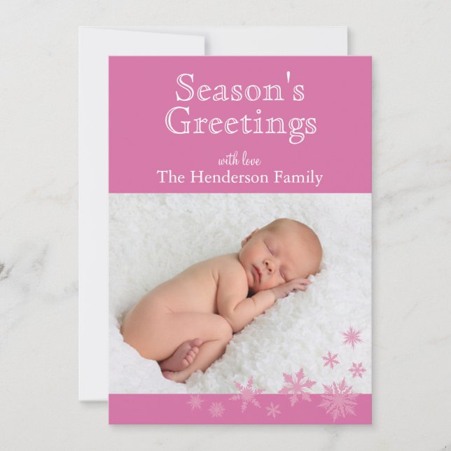 Pink Snowflakes Holiday Card (Front)