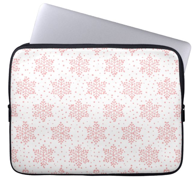 Pink Snowflakes Laptop Sleeve (Front)