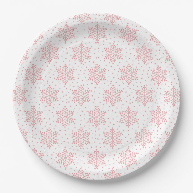 Pink Snowflakes Paper Plate (Front)