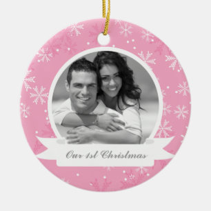 Pink Snowflakes Photo Ceramic Ornament