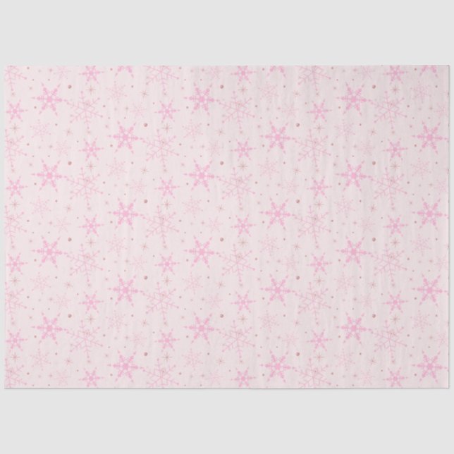 Pink Snowflakes Pink Christmas Tissue Paper (Front)