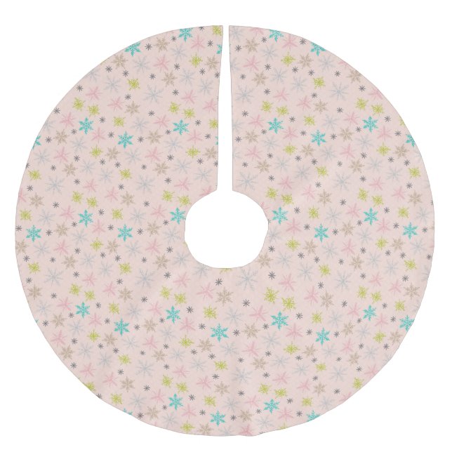 Pink Snowflakes Turquoise Lime Green Grey Brushed Polyester Tree Skirt (Front)