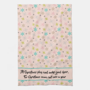Pink Snowflakes Turquoise Lime Green Grey Quote Kitchen Towel