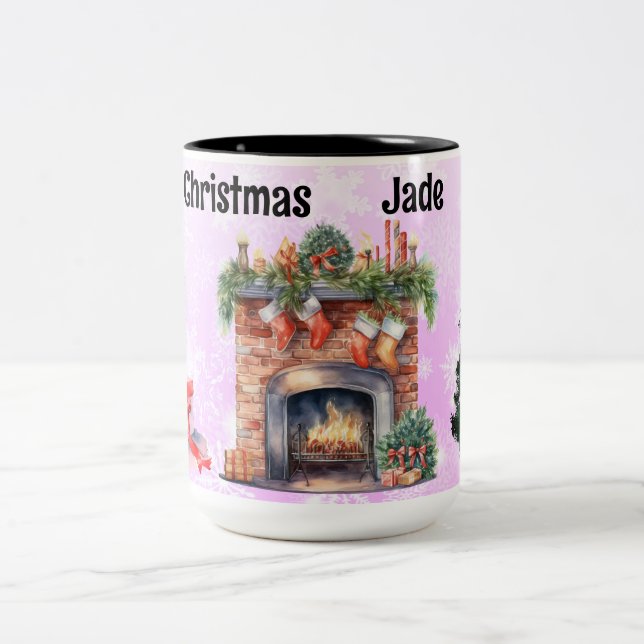 Pink snowflakes Two-Tone coffee mug (Center)