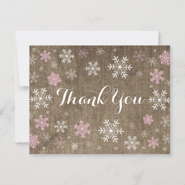 Pink Snowflaps Carte de remerciements de Burlap hi (Devant)