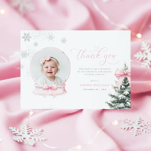Pink Snowglobe Winter Onederland First Birthday Th Thank You Card