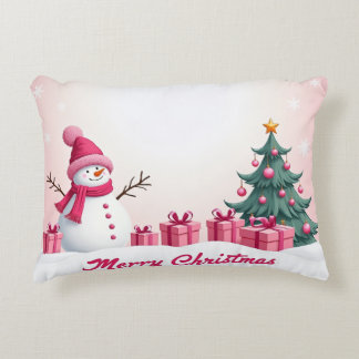pink snowman accent pillow