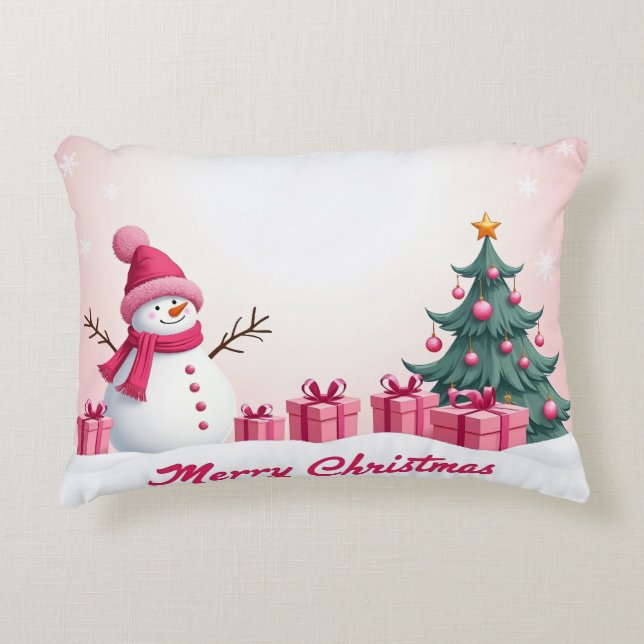 pink snowman accent pillow (Front)