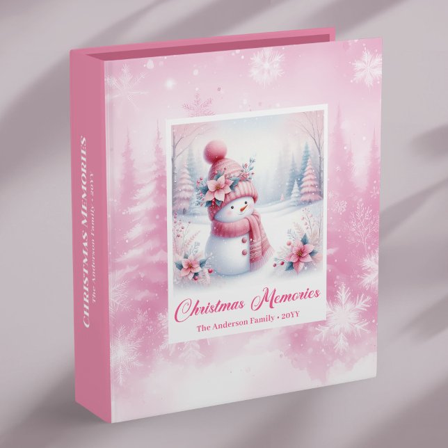 Pink Snowman Christmas Cute Forest Memory Album  Binder (Pink Snowman Christmas Cute Forest Memory Album Binder)