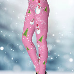 Pink Snowman Christmas Leggings<br><div class="desc">Step into the holiday spirit with our cute pink leggings featuring adorable tumbling snowmen and Christmas trees! These leggings are not just stylish but also uniquely yours with personalized Christmas messages like “Let it Snow” and “Merry Christmas.”</div>