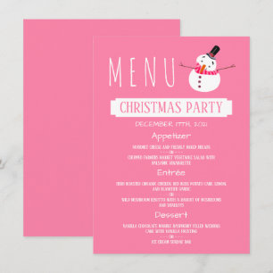 Pink Snowman, Christmas Party Menu Invitation