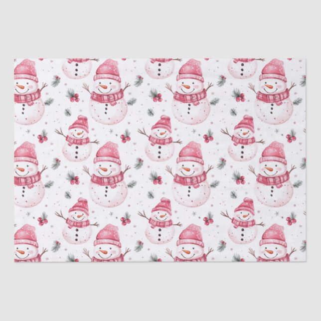 Pink Snowman Christmas Tissue Paper (Front)