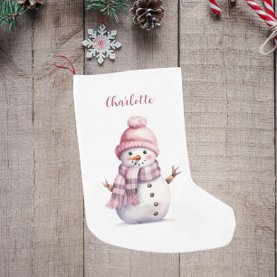 Pink snowman girl name small christmas stocking