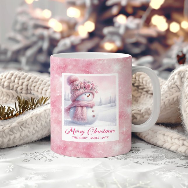 Pink Snowman Kids Mug Sweet Winter Forest Gift (Pink Snowman Kids Mug Sweet Winter Forest Gift)