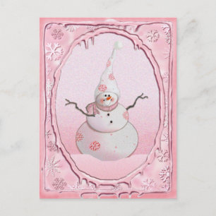 PINK SNOWMAN, SCARF & SNOW HAT by SHARON SHARPE Postcard