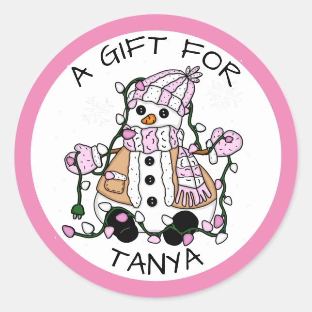 Pink Snowman Un Cadeau Pour | Étiquette cadeau de  (Devant)