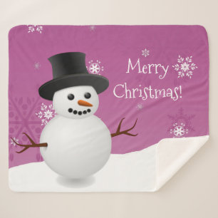 Pink Snowman Winter Christmas Sherpa Blanket