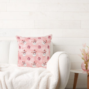 Pink Snowman Winter Decorative Throw Pillow
