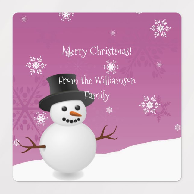Pink Snowman Winter Scene Christmas Baking Label (Design 3)