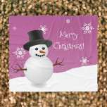 Pink Snowman Winter Scene Christmas Blanket<br><div class="desc">Keep warm on chilly holiday evenings with this whimsical Pink Snowman Winter Scenery Christmas Fleece Blanket. Blanket design features a happy snowman in a snowy wintry scene against a pink background adorned with matching colour snowflakes. Additional gift and holiday items available with this design as well.</div>