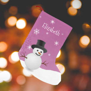 Pink Snowman Winter Scene Christmas Stocking