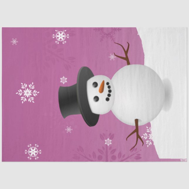 Pink Snowman Winter Scene Christmas Tissue Paper (Front)